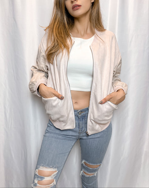 Suede Snakeskin Blush Bomber Jacket