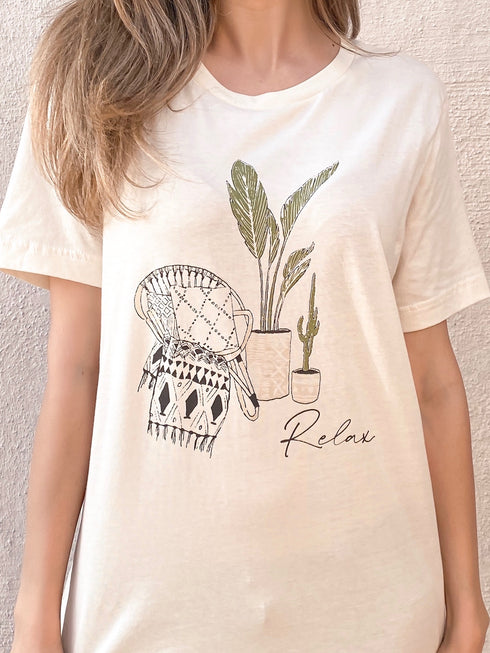 Boho Relax Plant Cream Graphic Tee