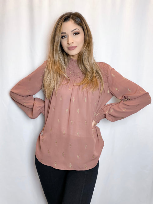 Gold Diamond Mauve Chiffon Blouse